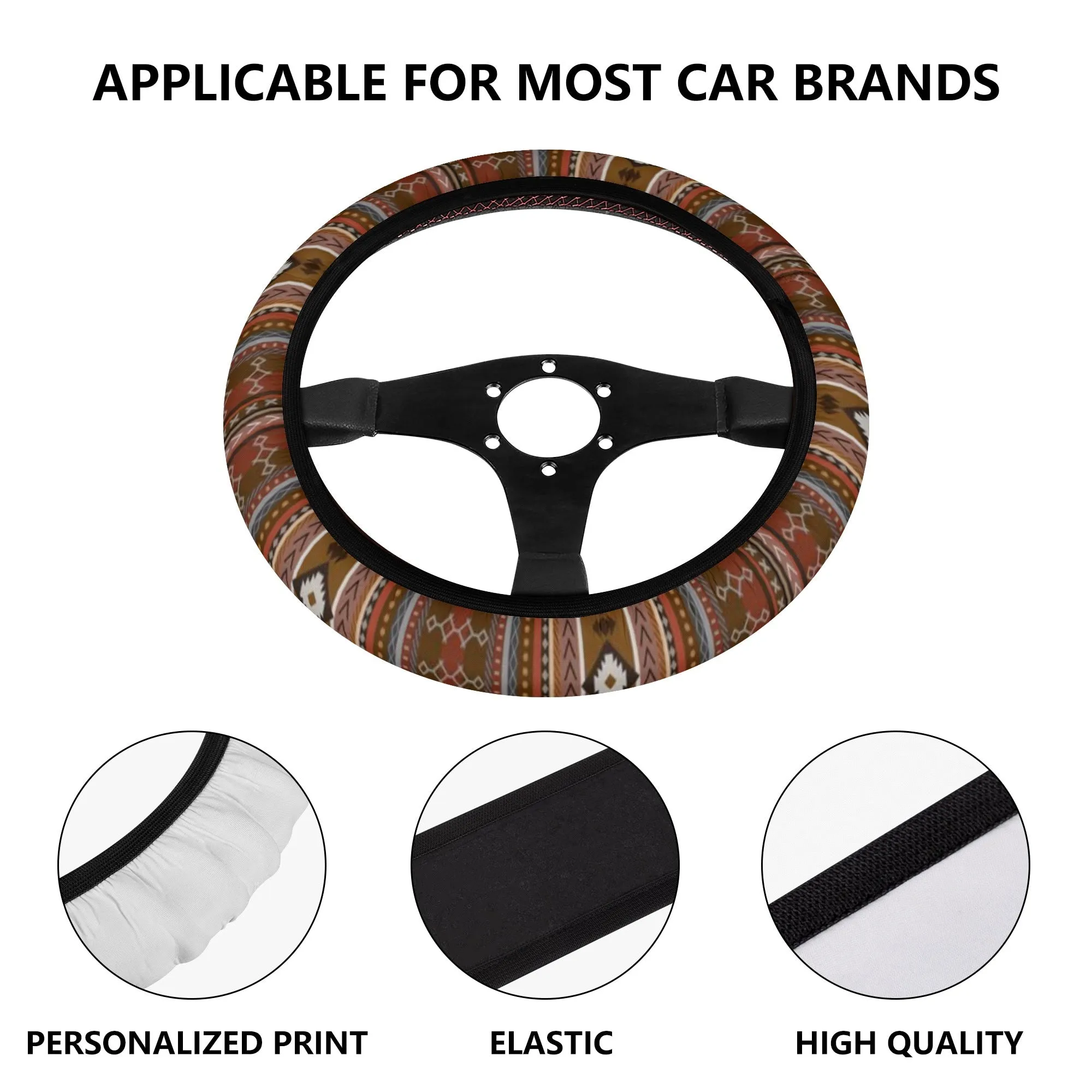 Tribal Brown Rust Stripes Car Steering Wheel Cover