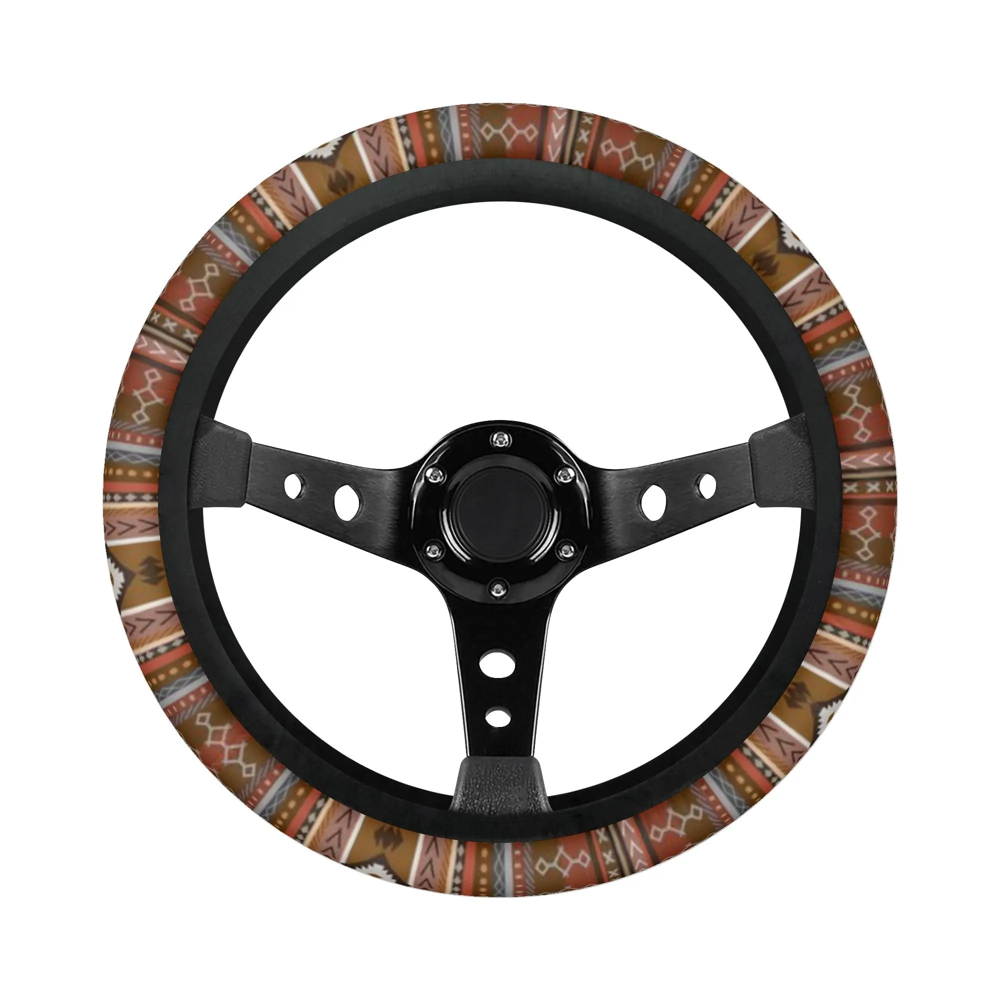 Tribal Brown Rust Stripes Car Steering Wheel Cover
