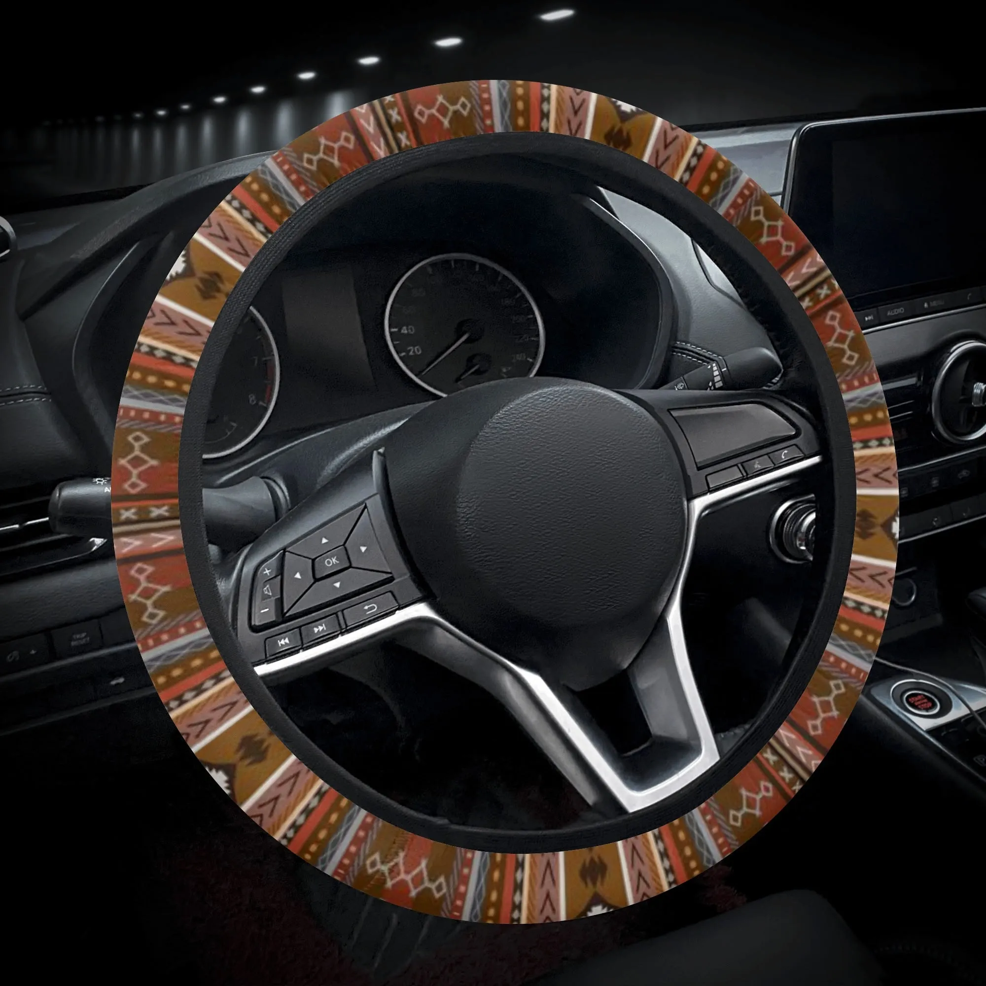 Tribal Brown Rust Stripes Car Steering Wheel Cover