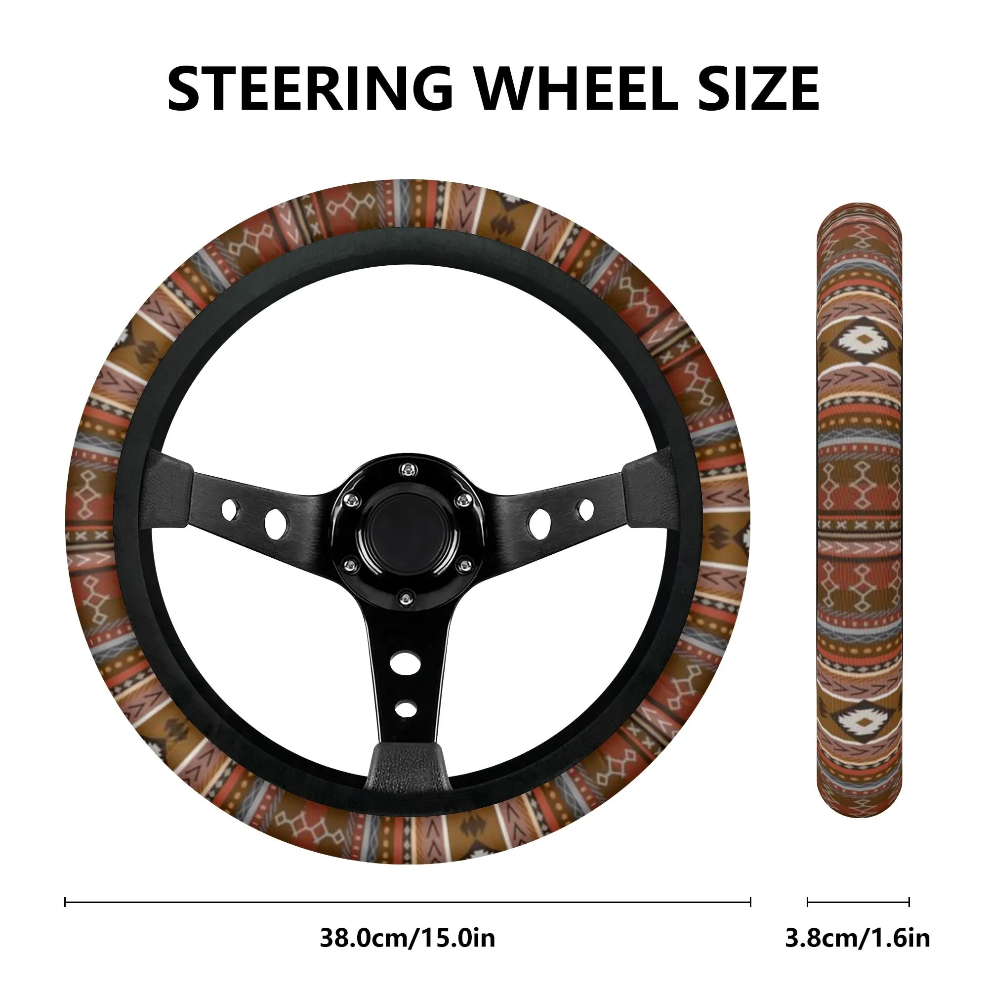 Tribal Brown Rust Stripes Car Steering Wheel Cover