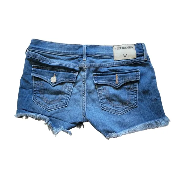 TRUE RELIGION KEIRA LOW RISE CUTOFF FRAYED HEM DISTRESSED SHORT SIZE 28