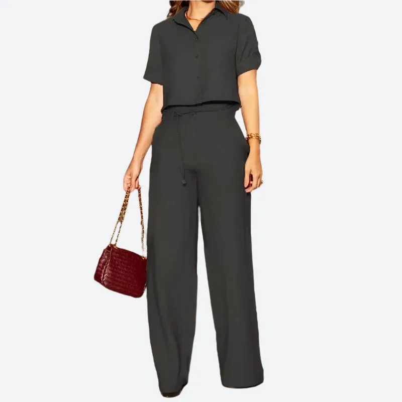Two-Piece Button-Up Wide-Leg Loungewear Sets
