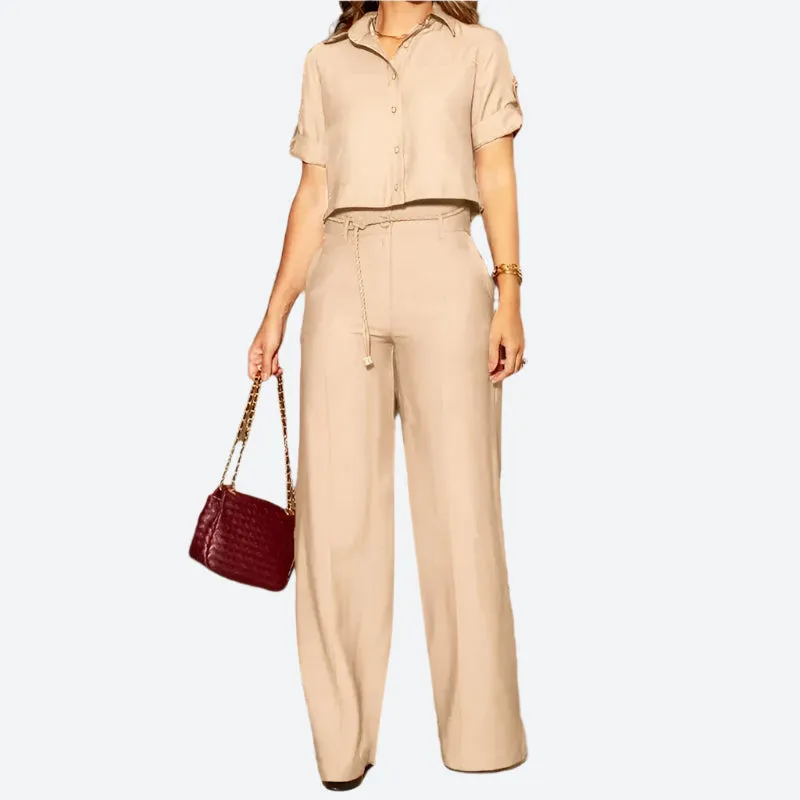 Two-Piece Button-Up Wide-Leg Loungewear Sets