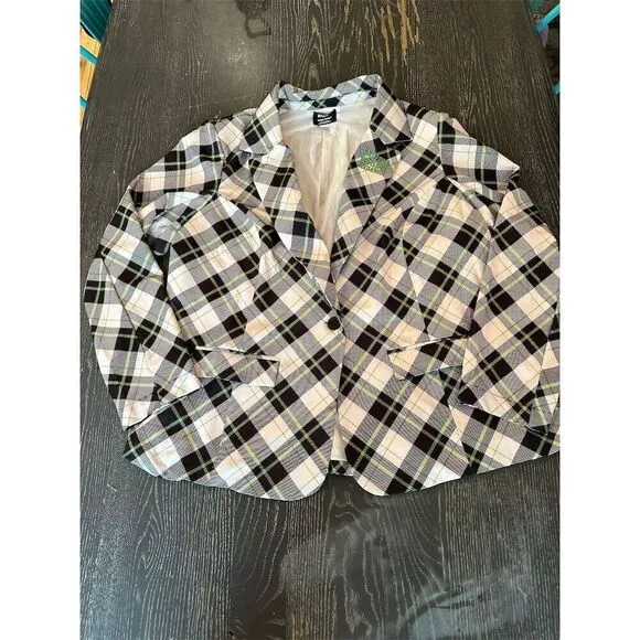 Unique Vintage Beetle Juice Blazer 4X Black/White Plaid Plus Size Women's Jacket