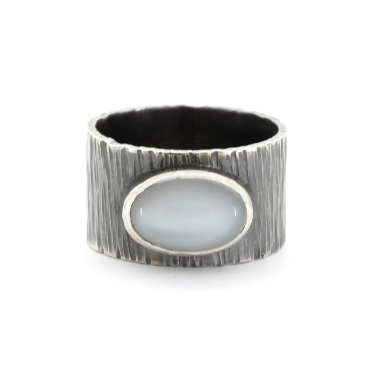 Unisex White Moonstone Silver Textured Ring