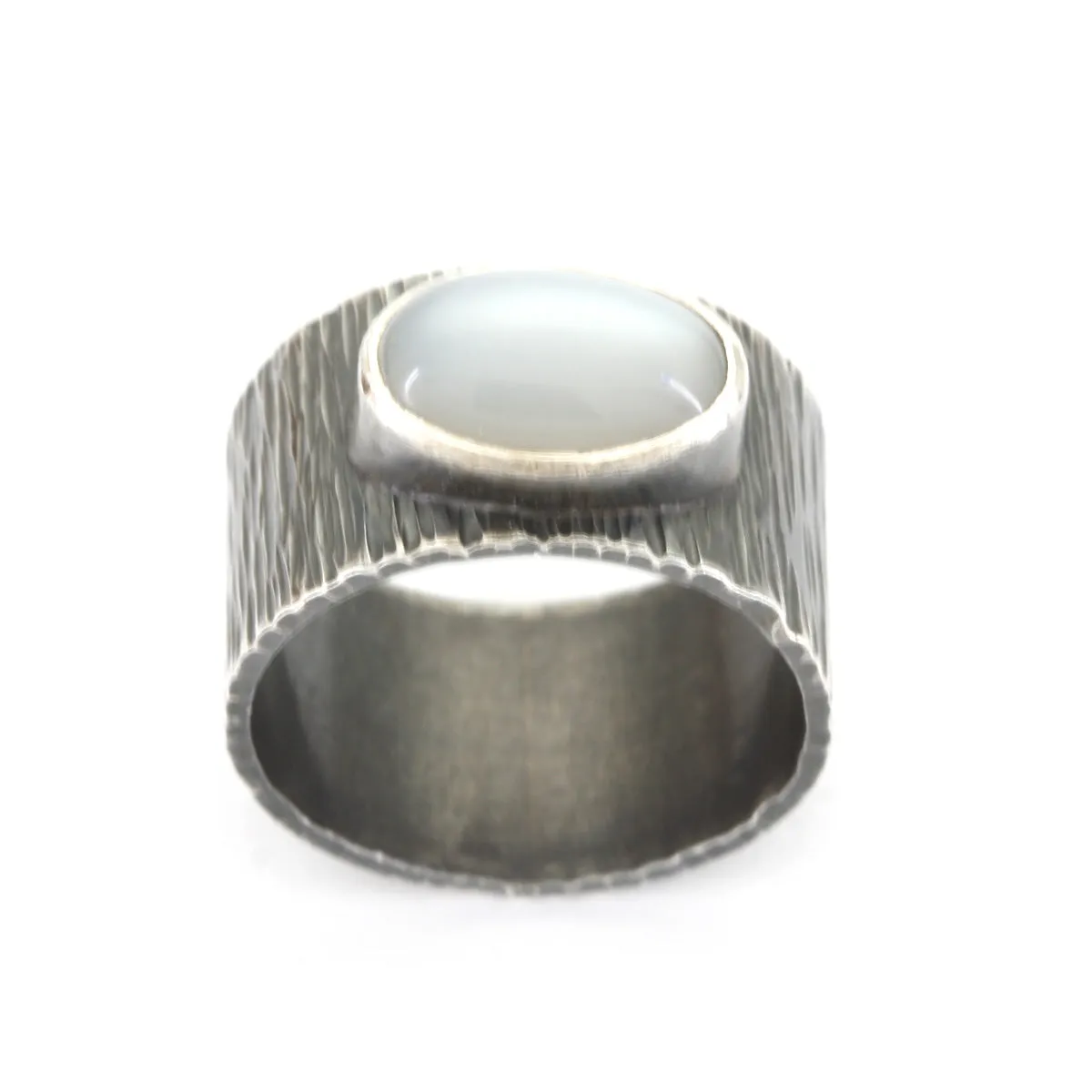 Unisex White Moonstone Silver Textured Ring