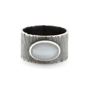Unisex White Moonstone Silver Textured Ring