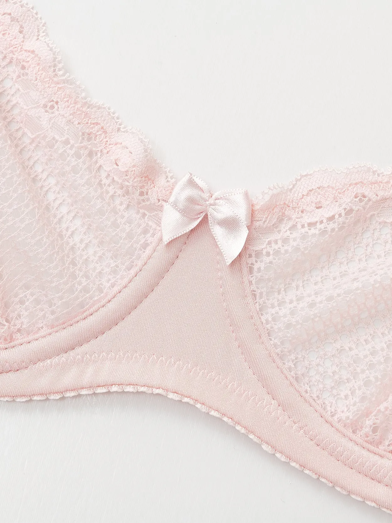 Unlined See Through 1/2 Cup Mesh Demi Shelf Underwired Bra Light Pink