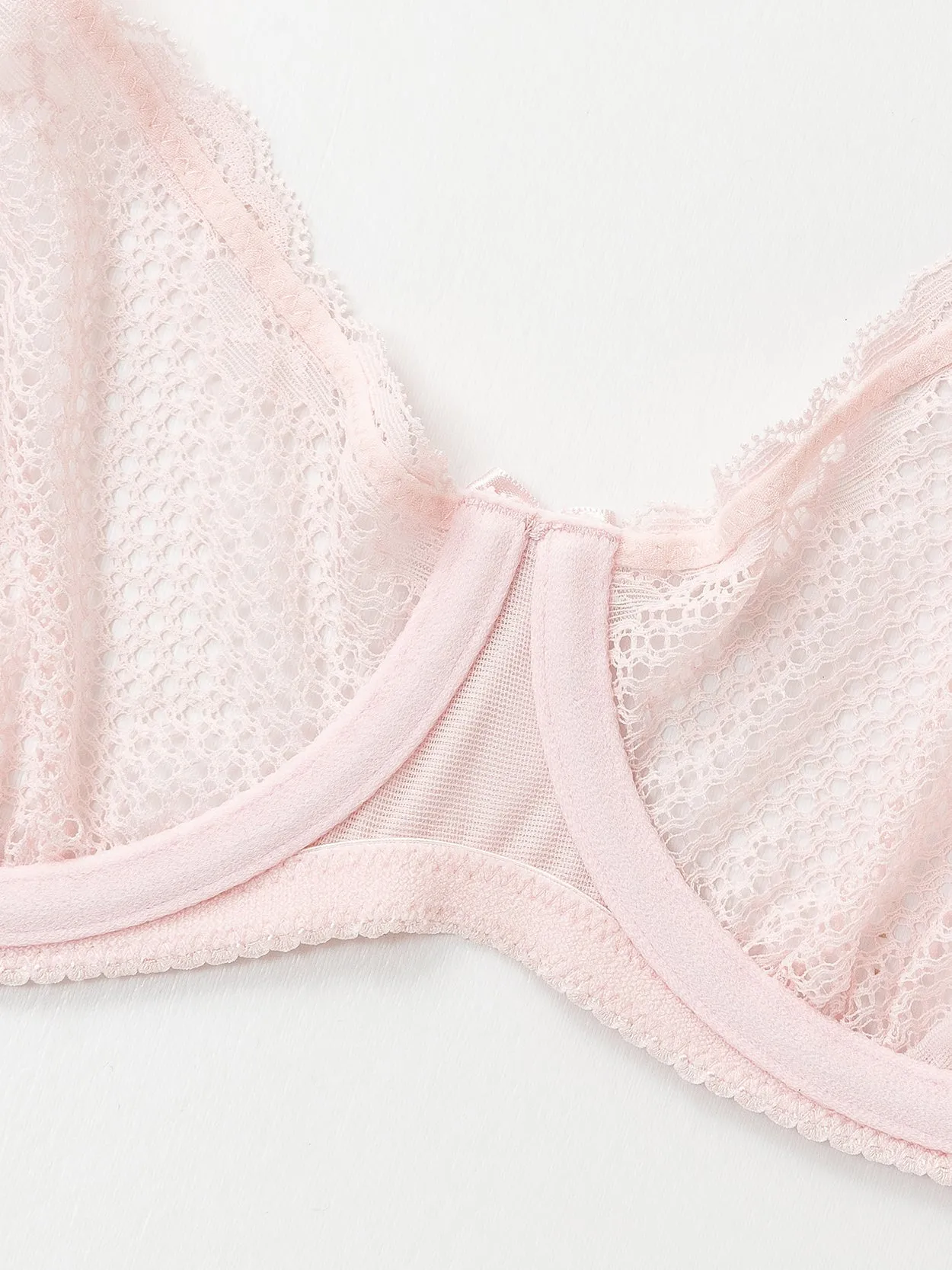 Unlined See Through 1/2 Cup Mesh Demi Shelf Underwired Bra Light Pink