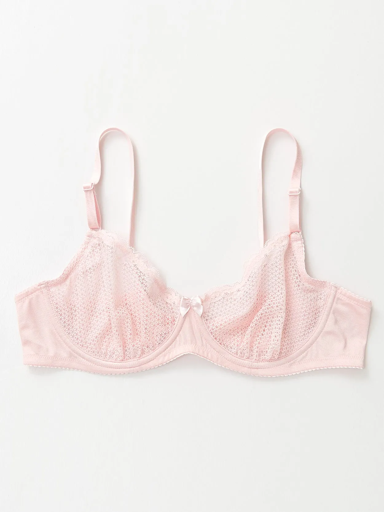 Unlined See Through 1/2 Cup Mesh Demi Shelf Underwired Bra Light Pink