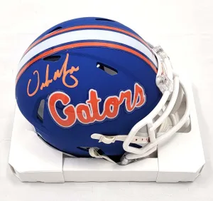 Urban Meyer Signed Florida Gators Blue ALT Riddell Mini Helmet Beckett Witnessed