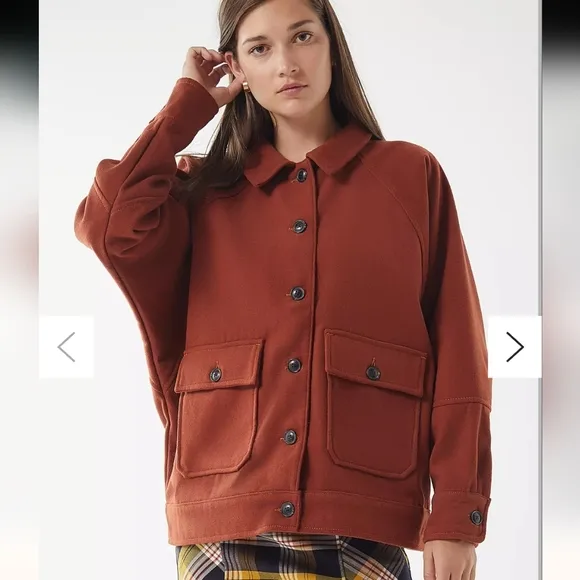 Urban Outfitters Oversized Fleece Shacket Size Small Rust Large Pockets