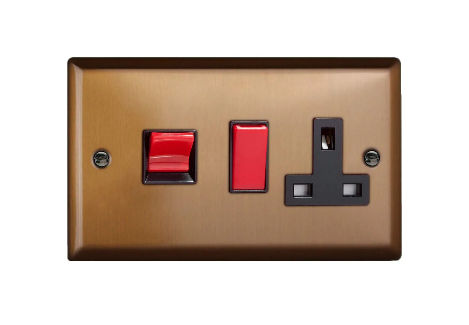 Varilight Urban Brushed Bronze Cooker Panel with 45 Amp Red Cooker Switch and 13A Switched Socket Black Insert