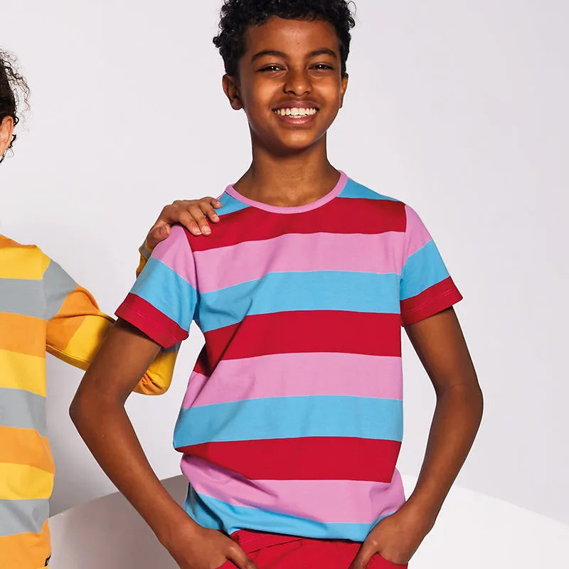 Villervalla Kids Multi-Stripe T-Shirt - Berry Red