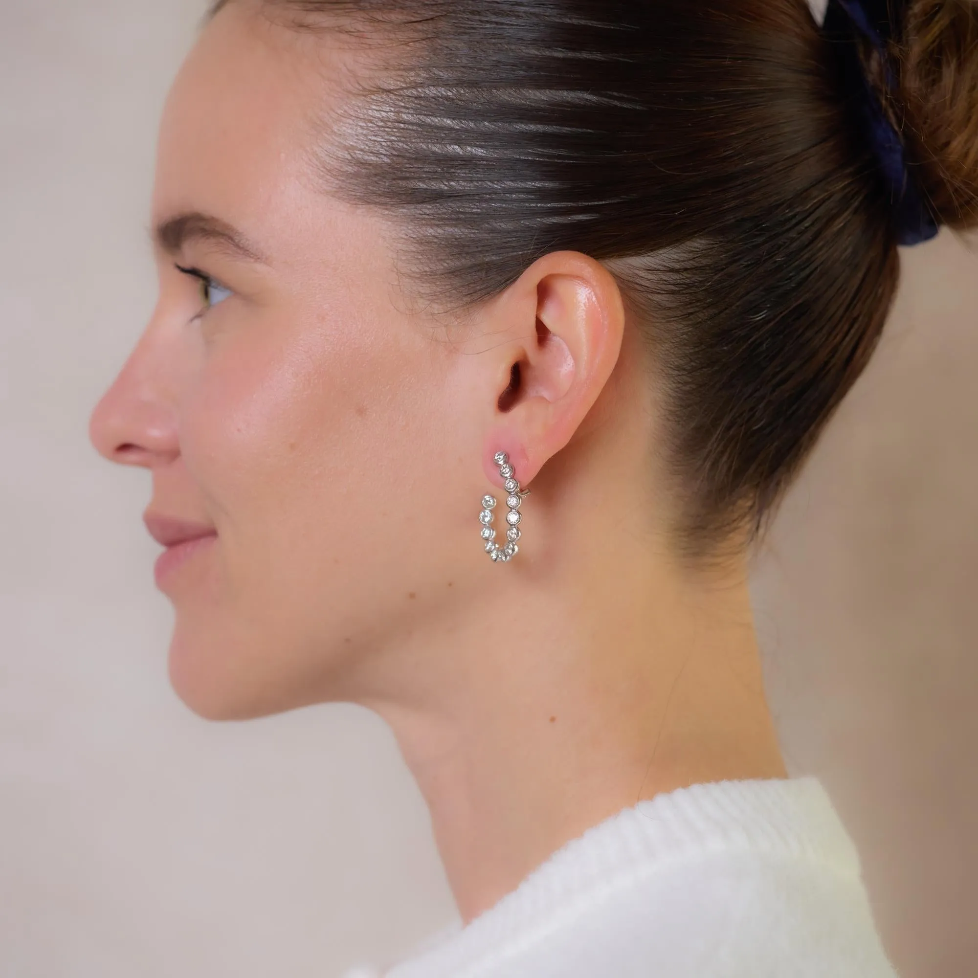 Vintage 2.50 carat diamond platinum bezel half hoop earrings