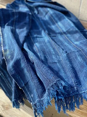 Vintage African Indigo Denim Shibori Mossi Mudcloth Throw | No. 52