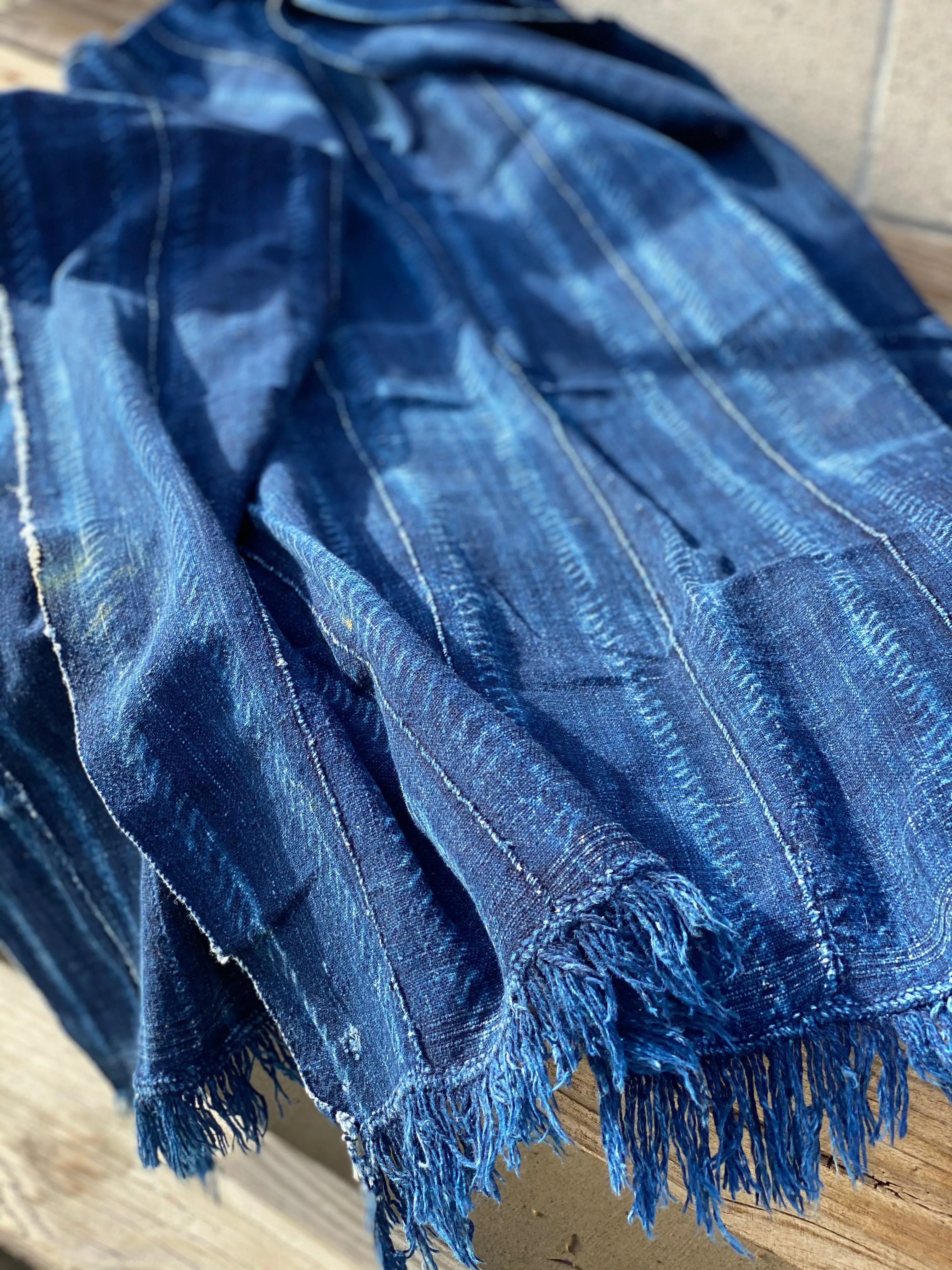 Vintage African Indigo Denim Shibori Mossi Mudcloth Throw | No. 52