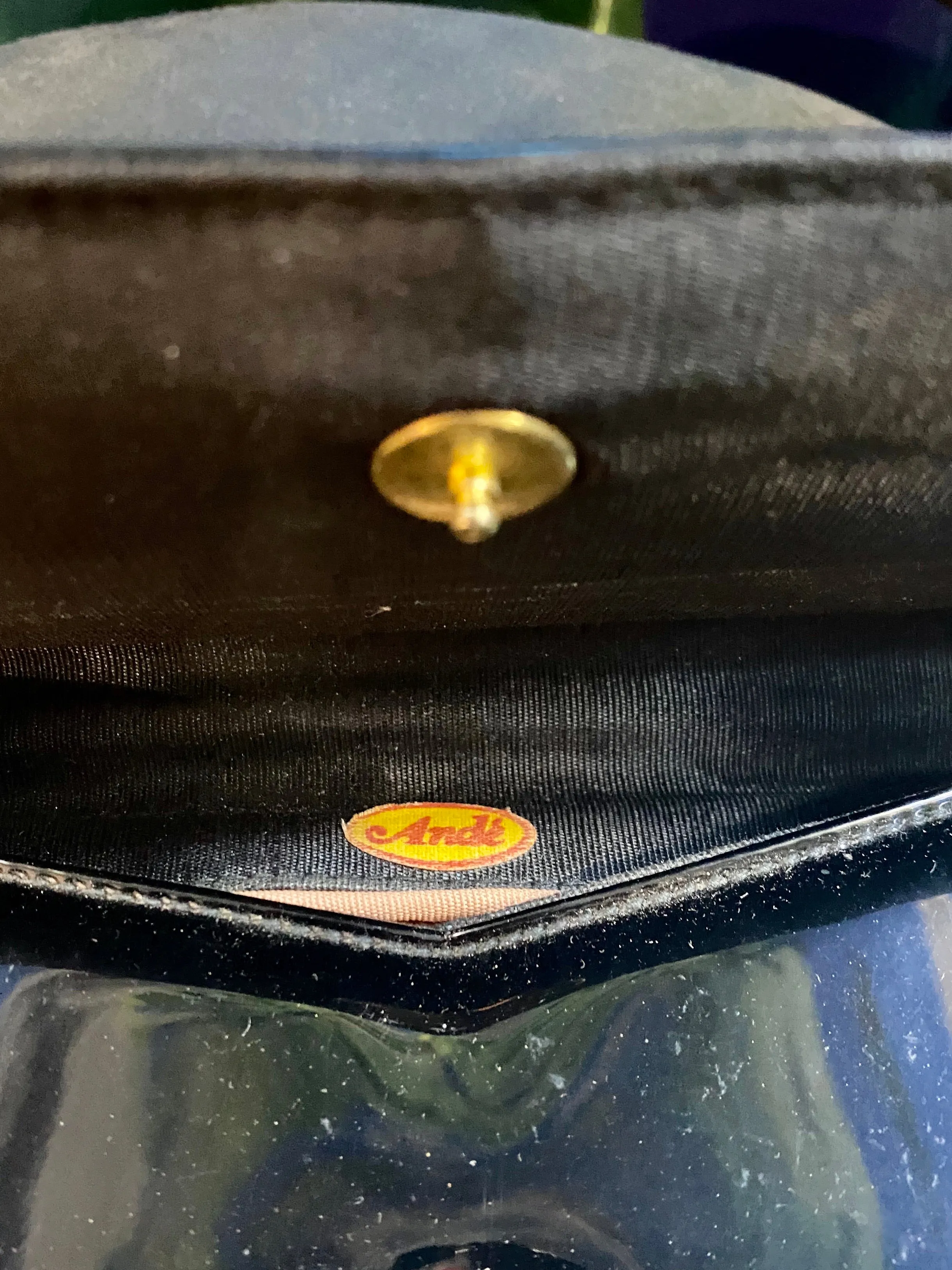 Vintage: Black Patent Leather Purse with Gold Accent