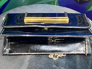 Vintage: Black Patent Leather Purse with Gold Accent