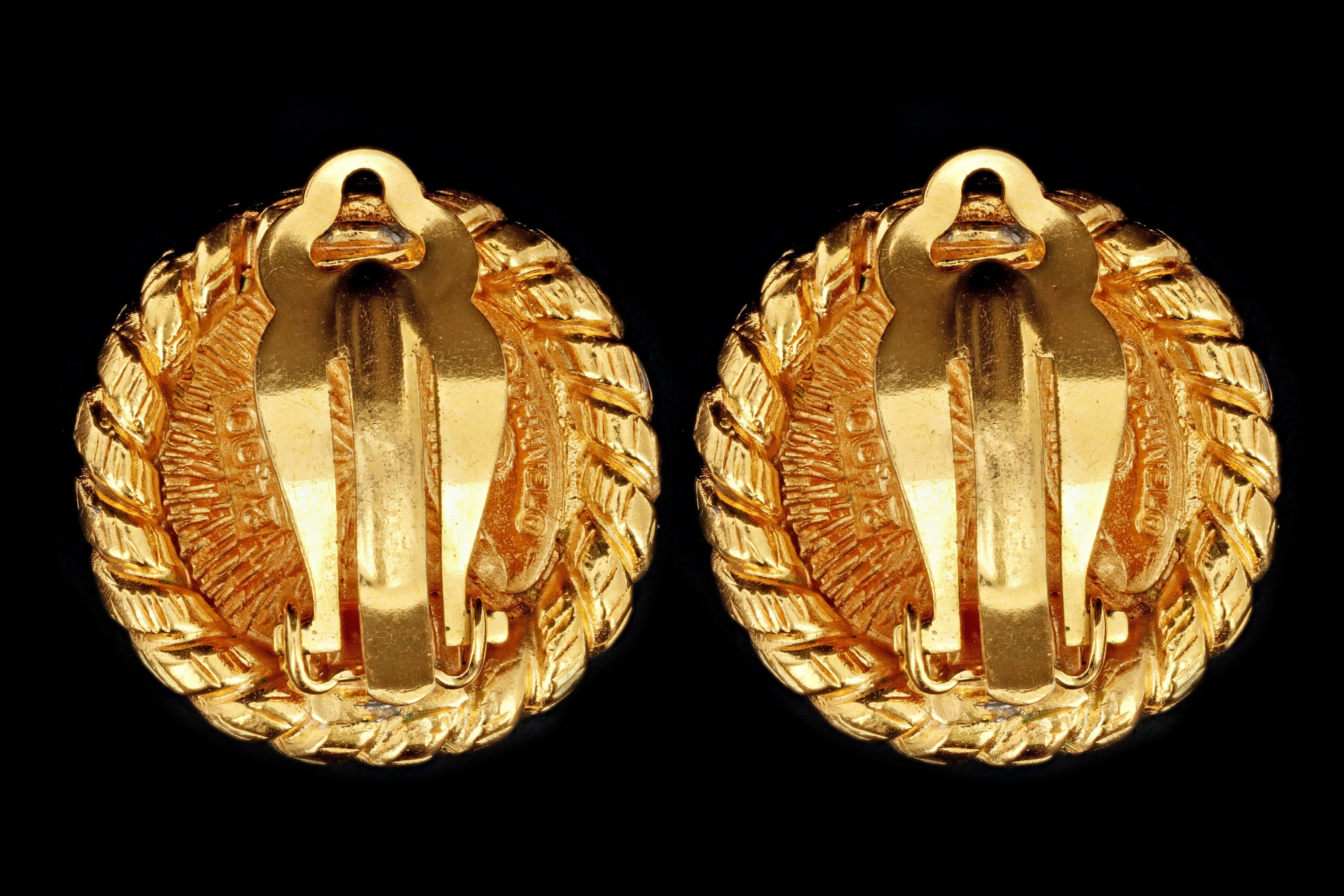 Vintage Chanel Logo Clip On Statement Earrings