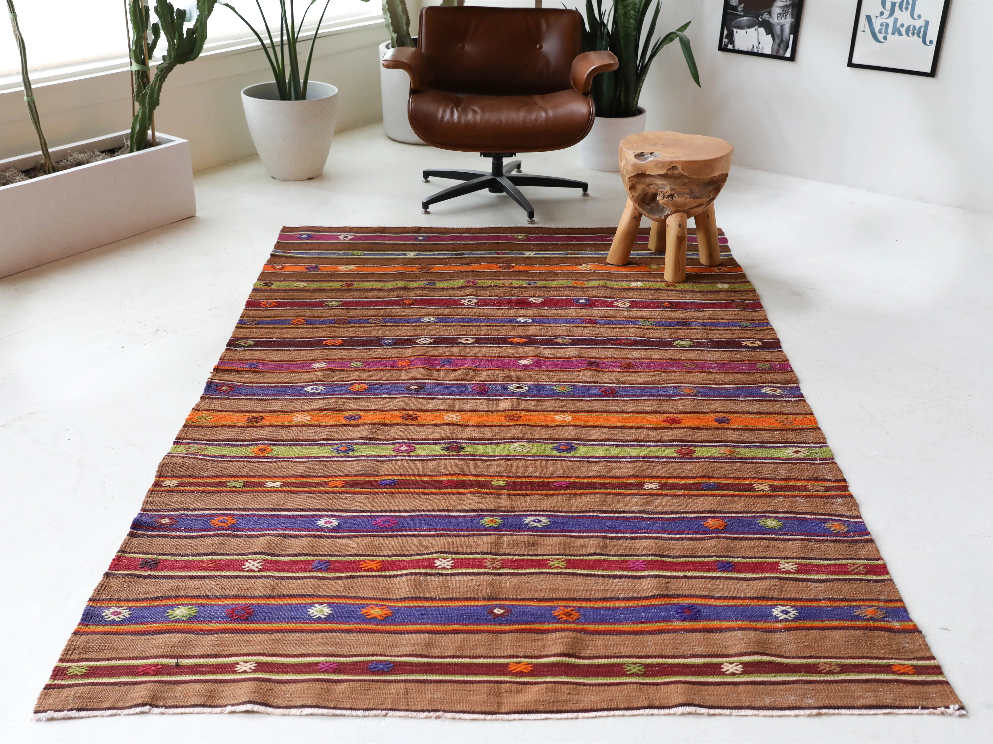 Vintage Fethiye Kilim Rug 5'x8'