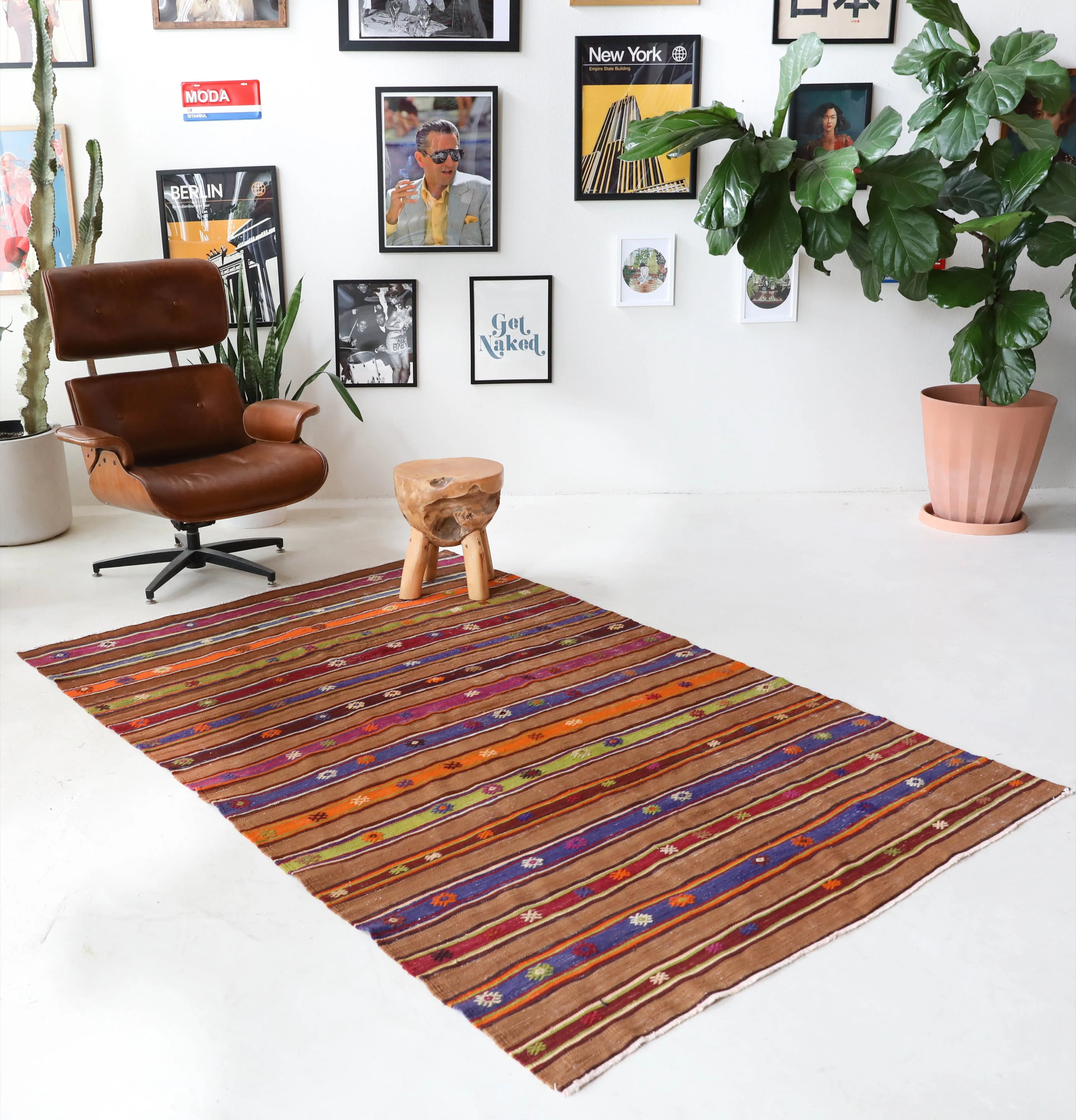 Vintage Fethiye Kilim Rug 5'x8'