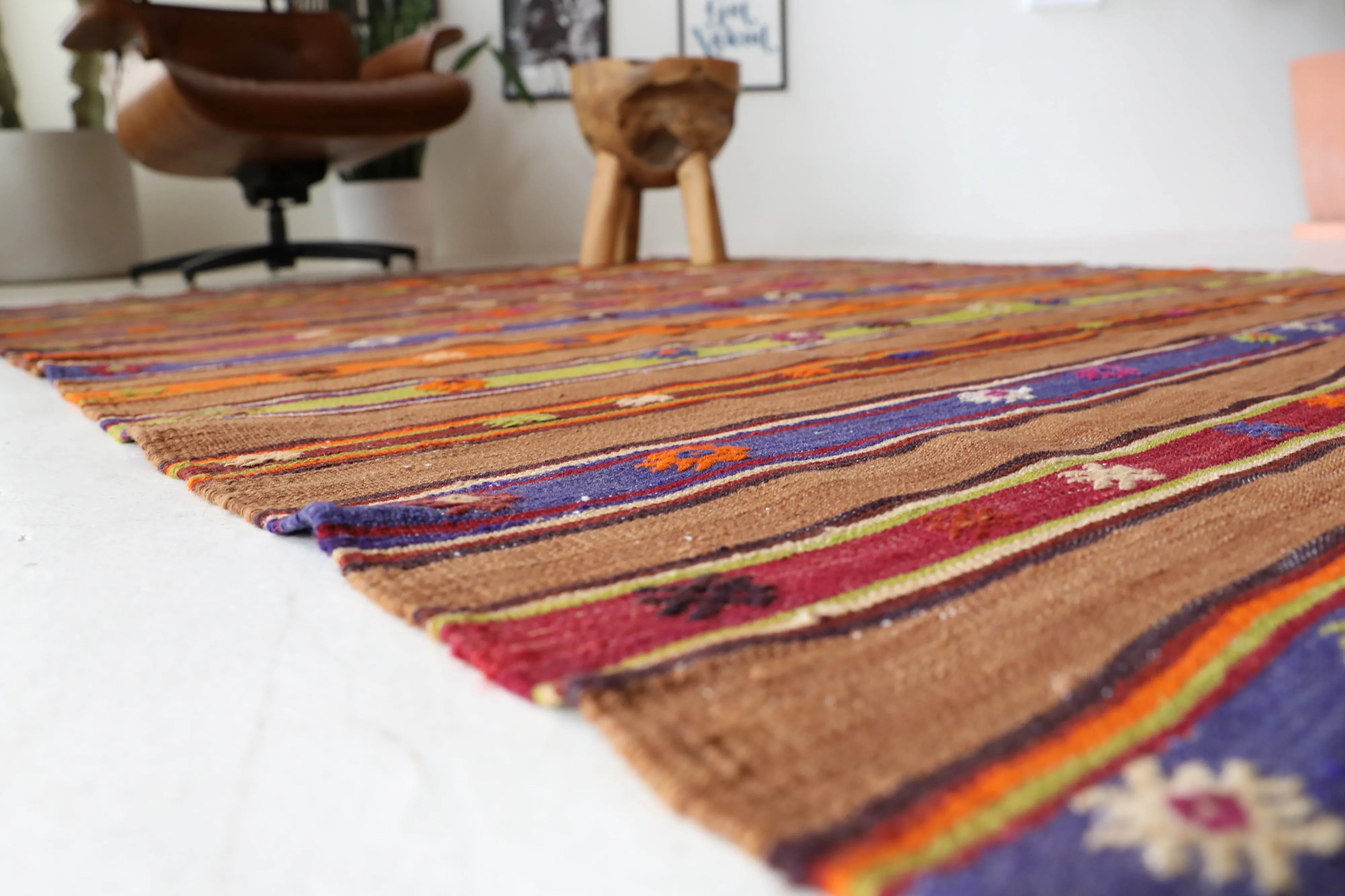 Vintage Fethiye Kilim Rug 5'x8'