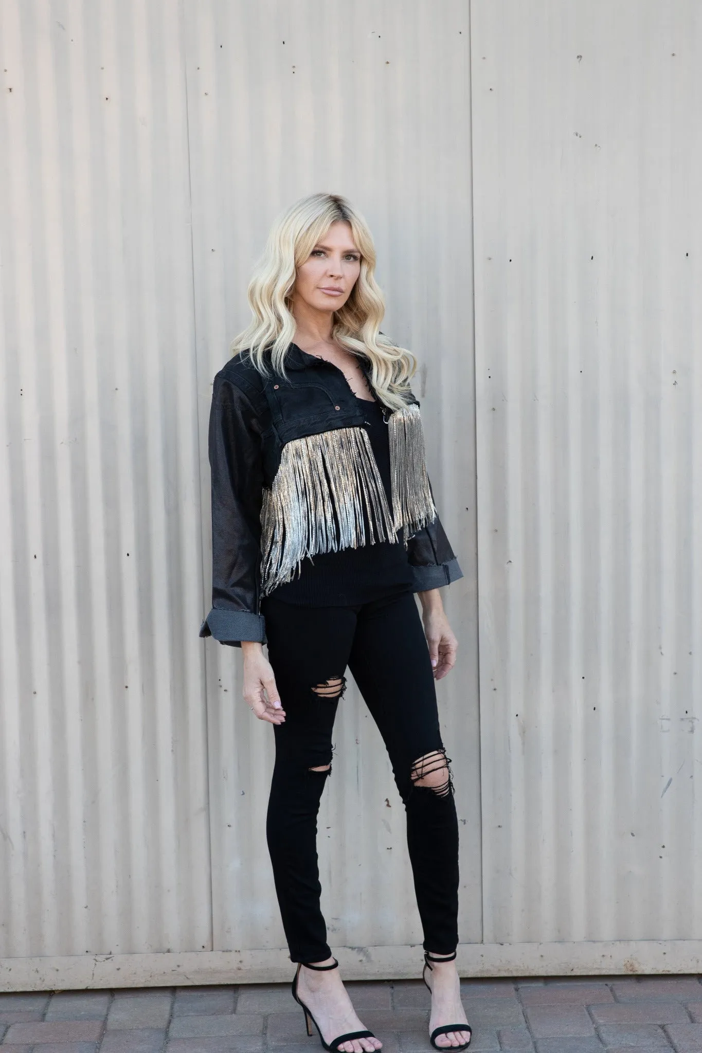 VINTAGE JACKET WITH FRINGE - BLUE DENIM