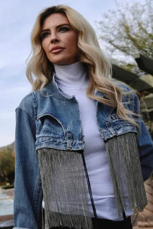 VINTAGE JACKET WITH FRINGE - BLUE DENIM