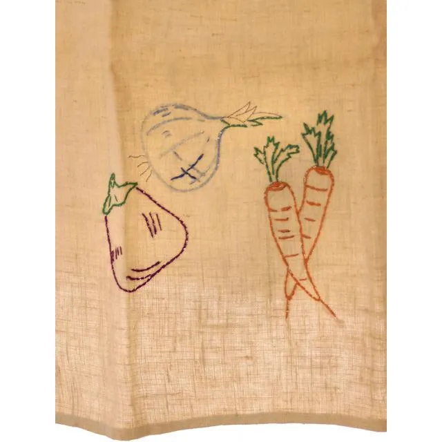 Vintage Kitchen Linen Dish Towel Never Used 1940s Embroidered