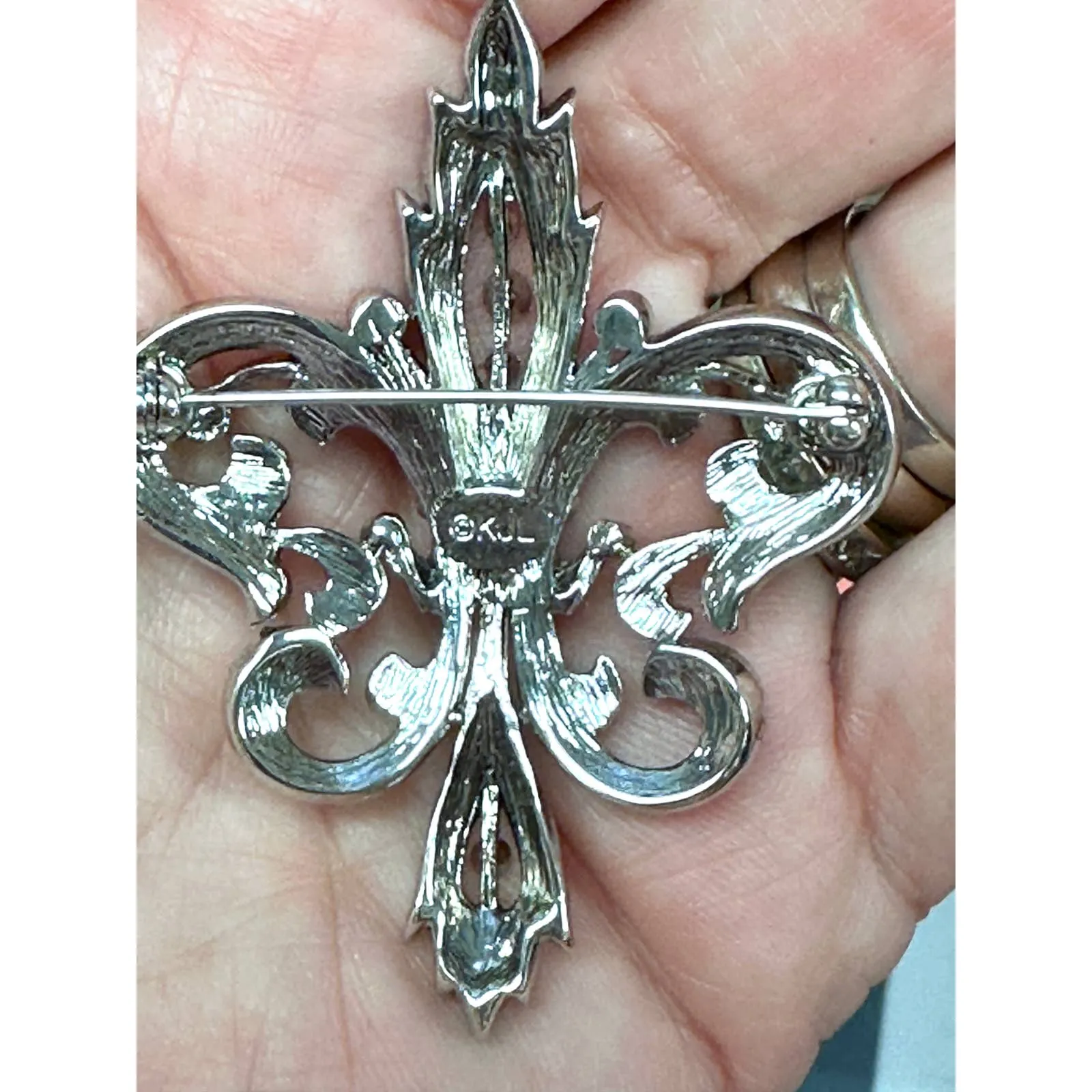 Vintage KJL Kenneth J. Lane Brooch Fleur de Lis With Crystals