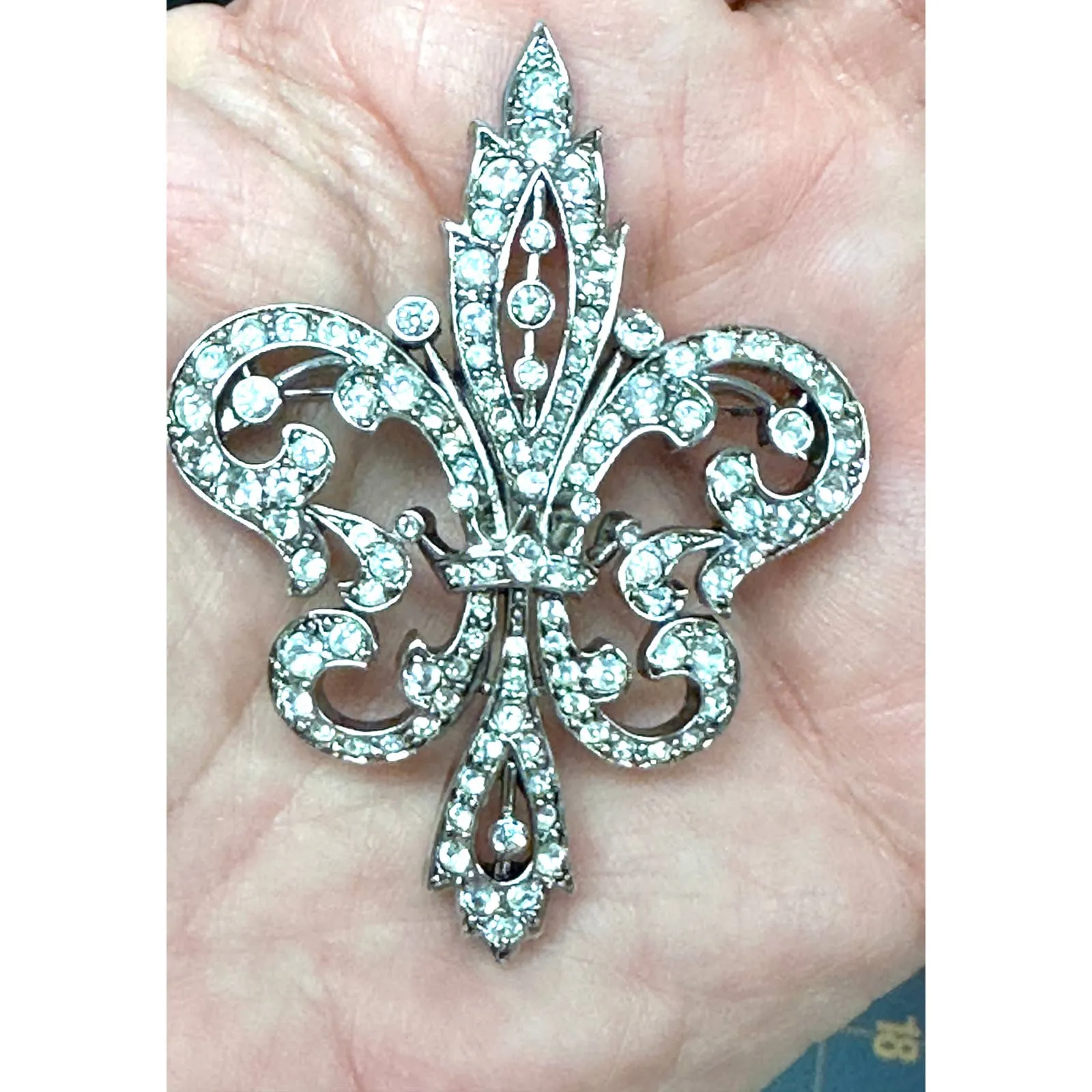 Vintage KJL Kenneth J. Lane Brooch Fleur de Lis With Crystals