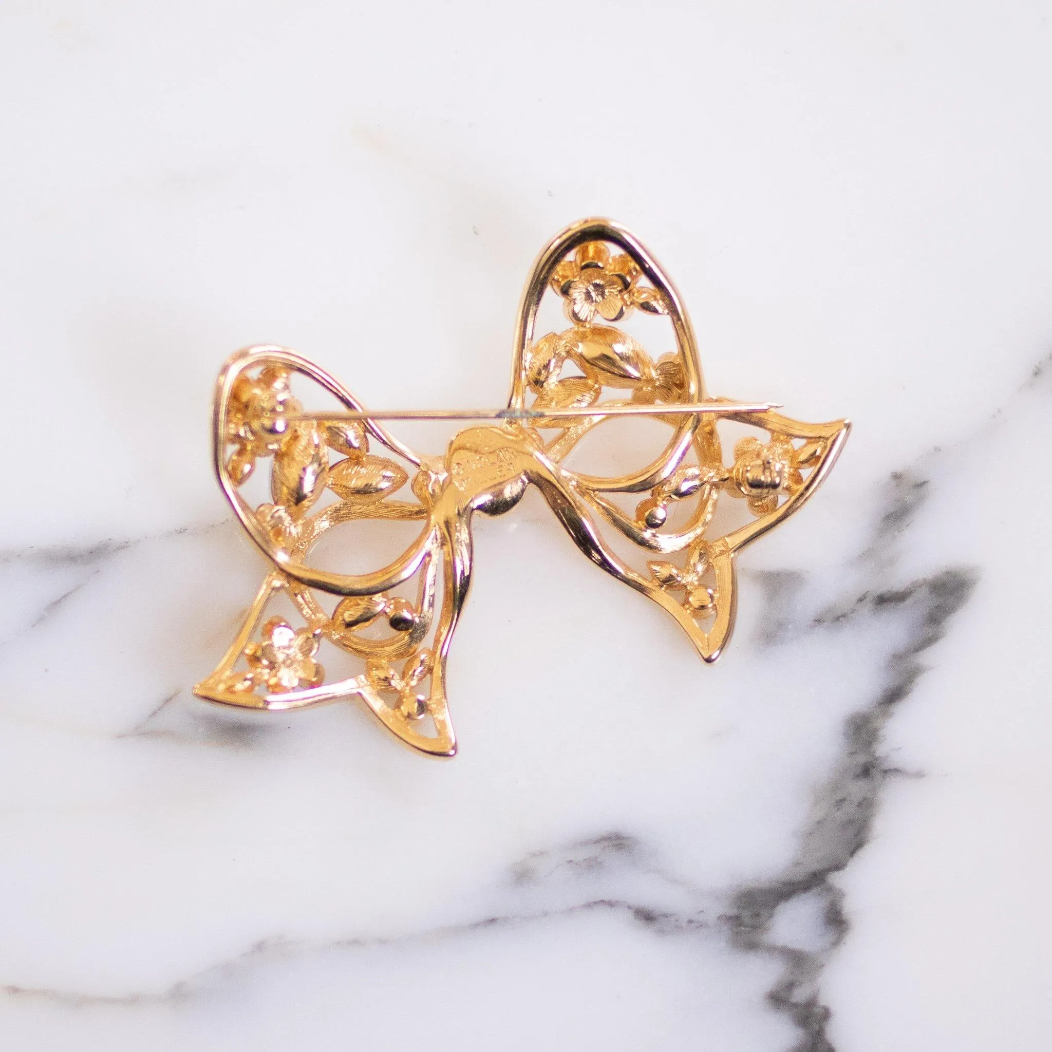 Vintage Nolan Miller Gold Bow with Rhinestones Brooch
