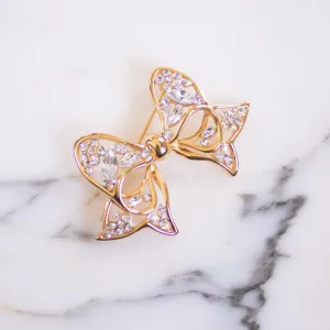 Vintage Nolan Miller Gold Bow with Rhinestones Brooch
