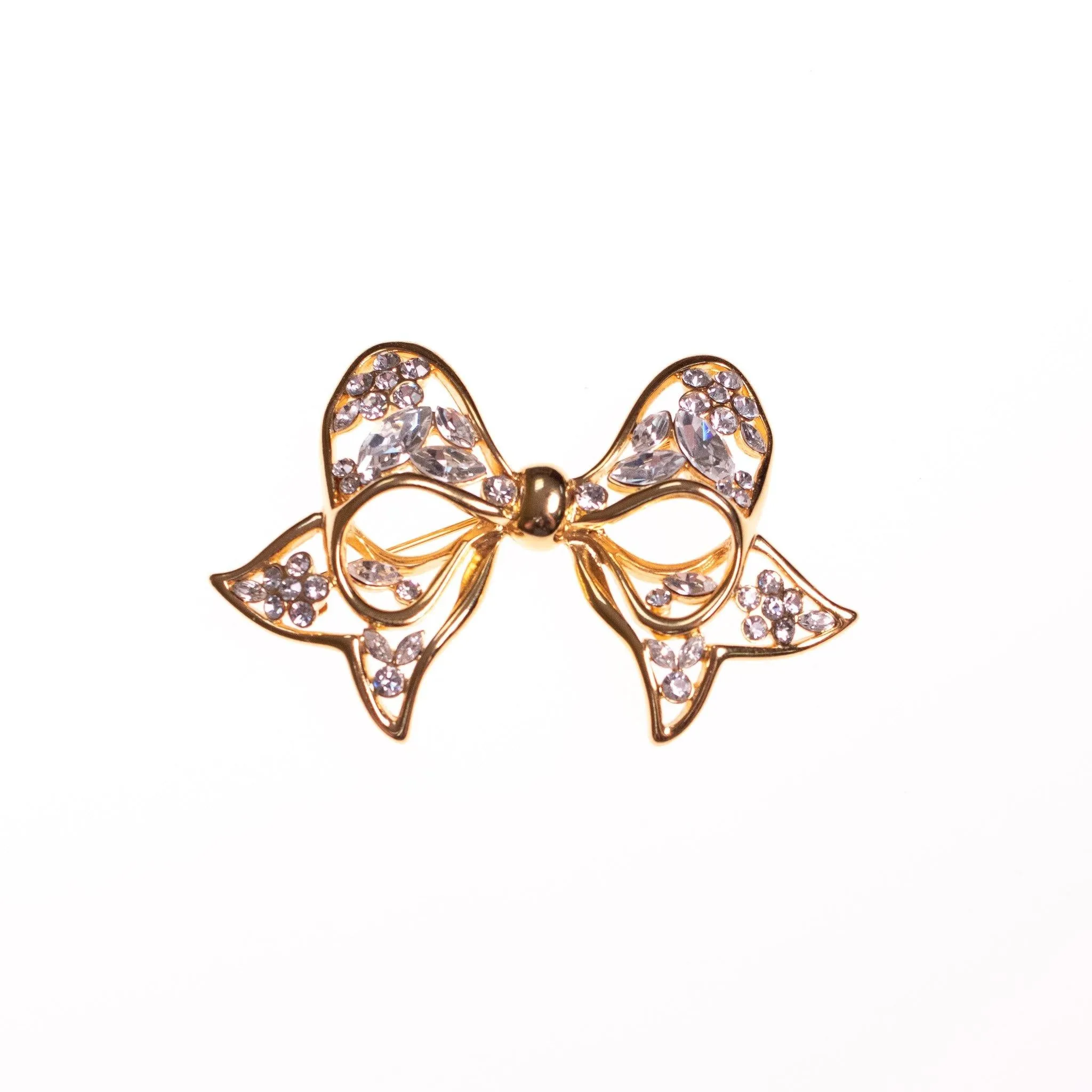 Vintage Nolan Miller Gold Bow with Rhinestones Brooch