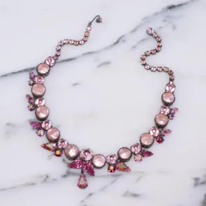 Vintage Pink Coin Pearl and Pink Rhinestone Necklace