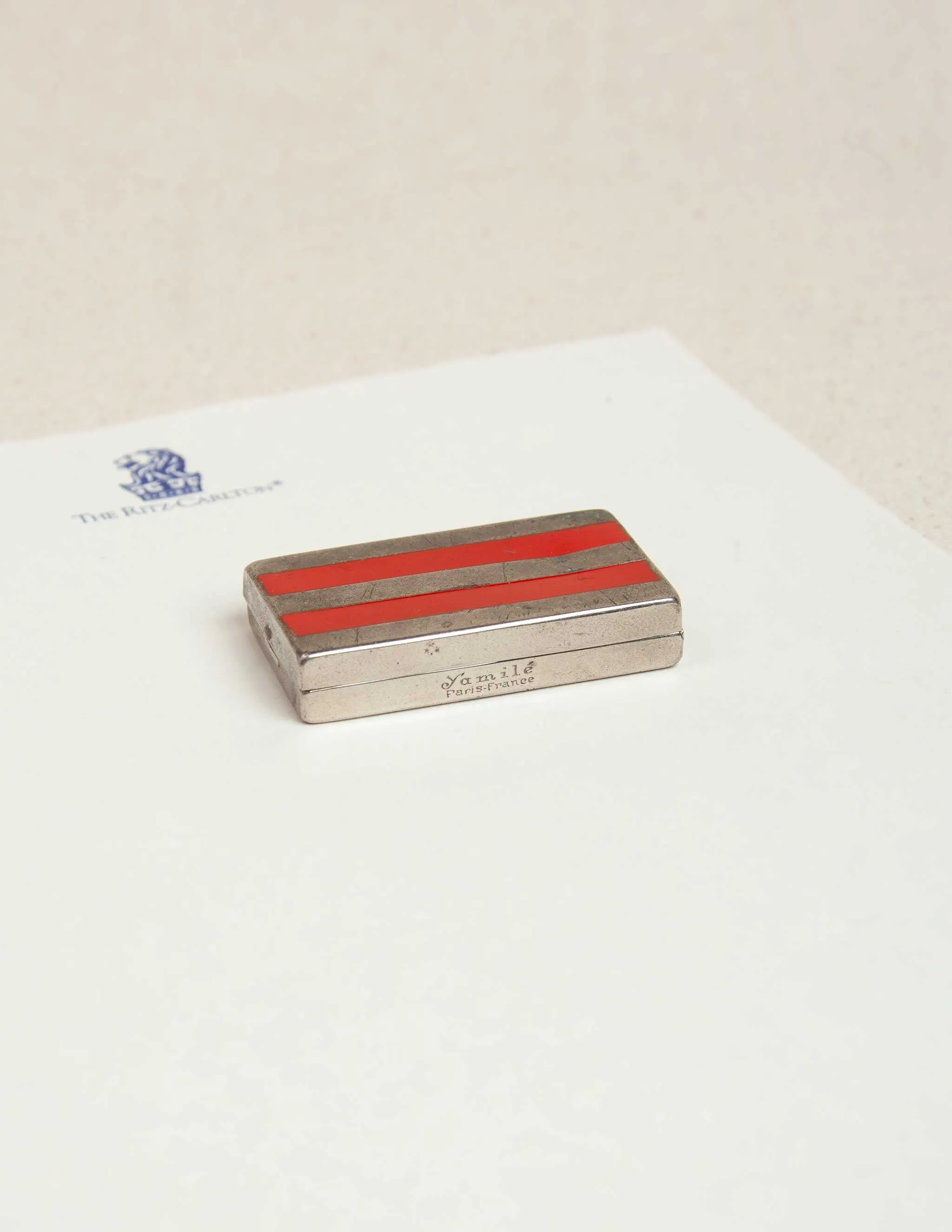 Vintage Red Striped Sterling Silver Pill Case