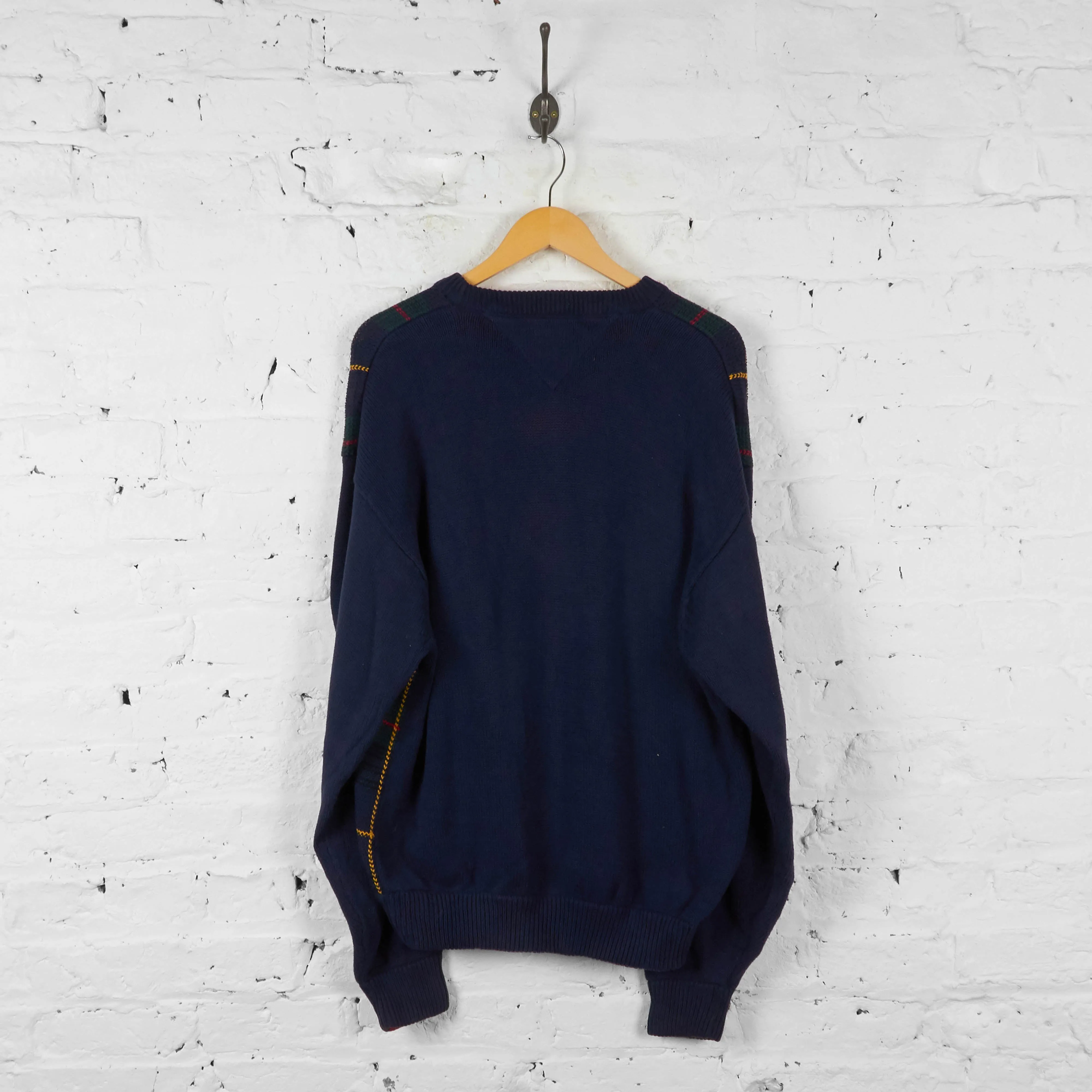 Vintage Tommy Hilfiger Checked Jumper - Navy/Green - XL
