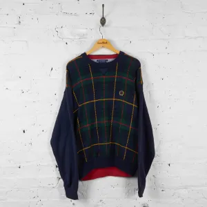 Vintage Tommy Hilfiger Checked Jumper - Navy/Green - XL