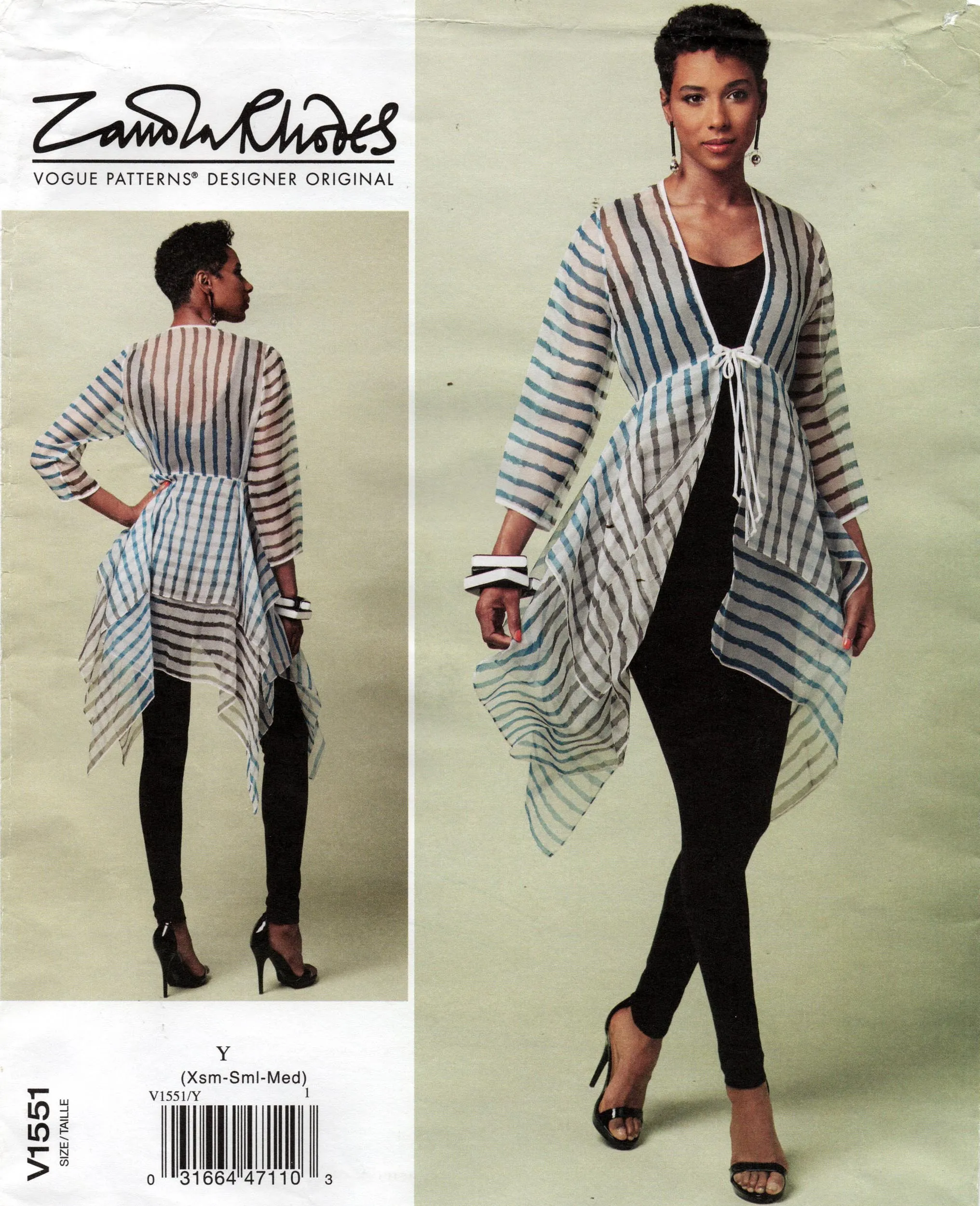Vogue Designer Original V1551 ZANDRA RHODES Layered Sheer Beach Cover Up or Evening Jacket Out Of Print Sewing Pattern Sizes XS - M UNCUT Factory Folded