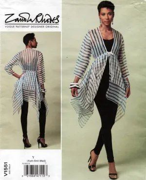 Vogue Designer Original V1551 ZANDRA RHODES Layered Sheer Beach Cover Up or Evening Jacket Out Of Print Sewing Pattern Sizes XS - M UNCUT Factory Folded