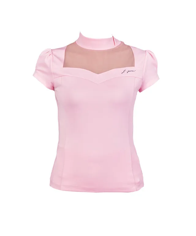 [Warehouse Sale] J.Jane Heart Neck See-through T-Shirts (Pink) - XS