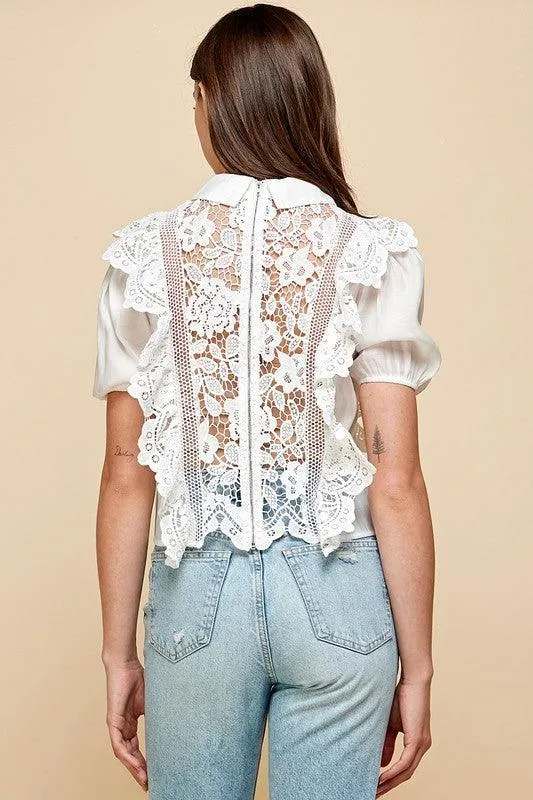 White crochet lace see through blouse,