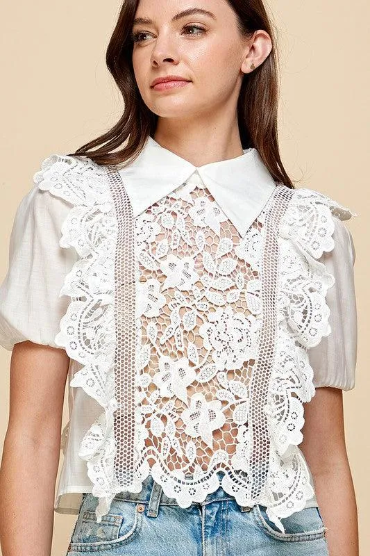 White crochet lace see through blouse,