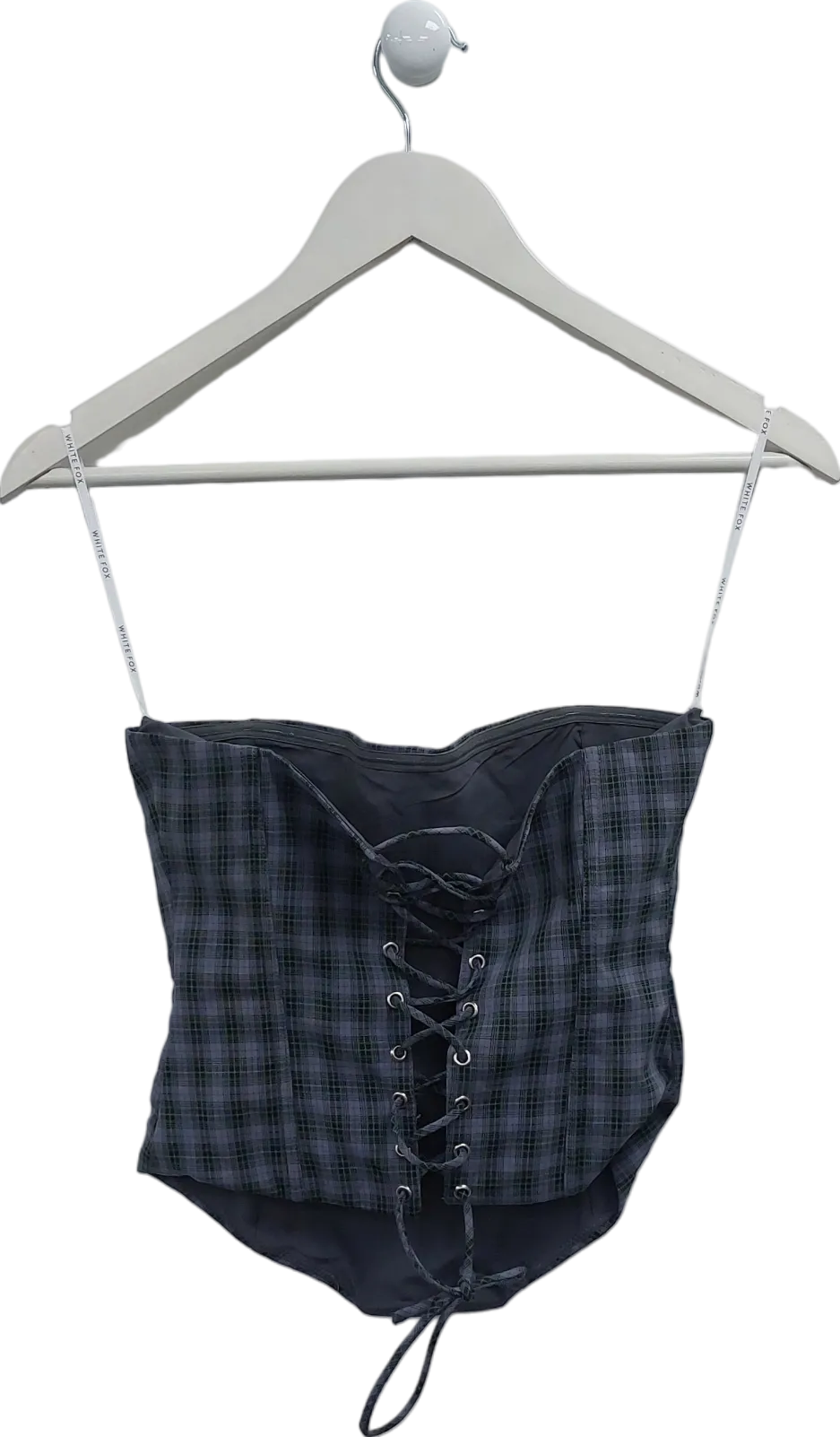 White Fox Blue Checked Bustier Top UK S