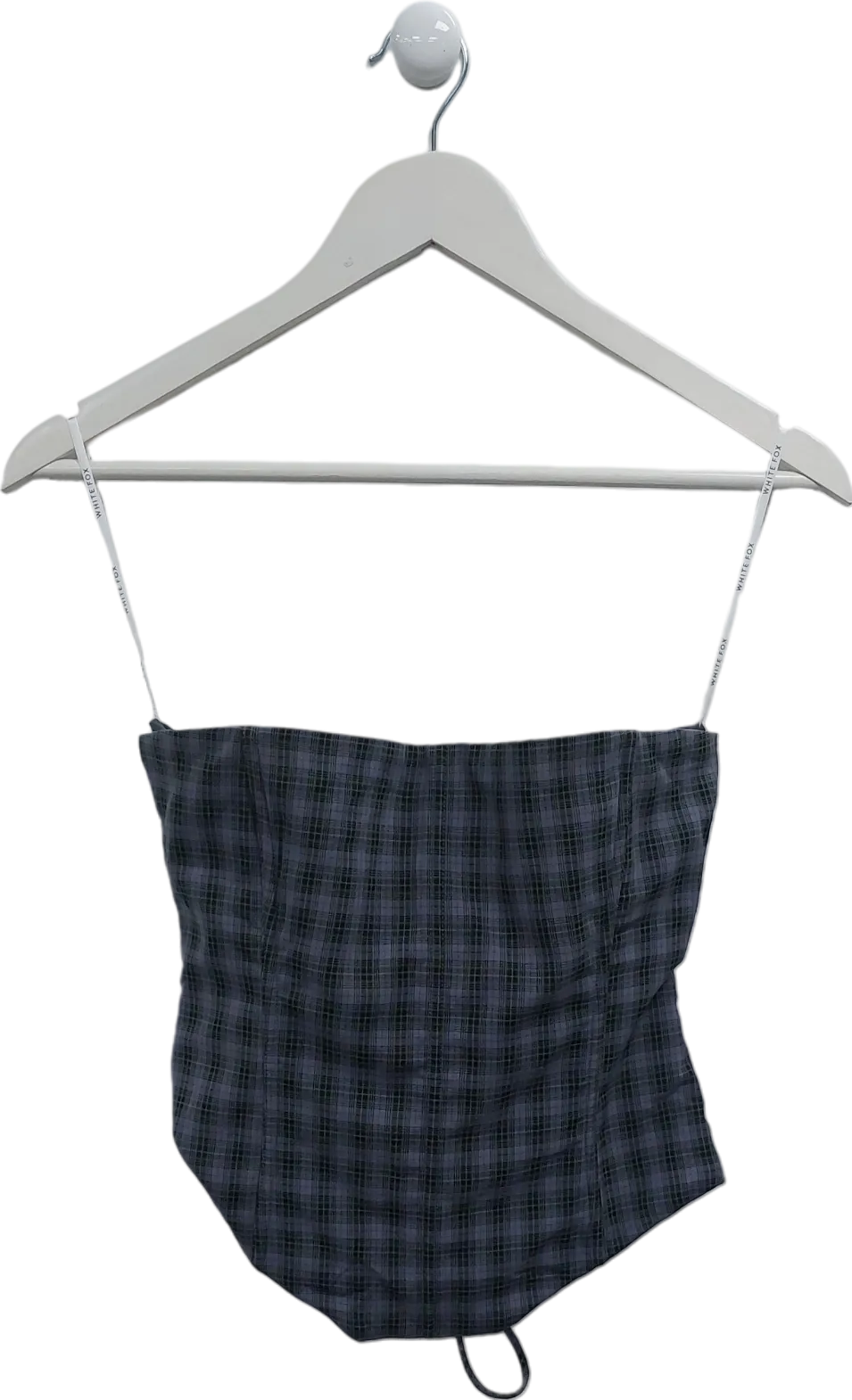 White Fox Blue Checked Bustier Top UK S