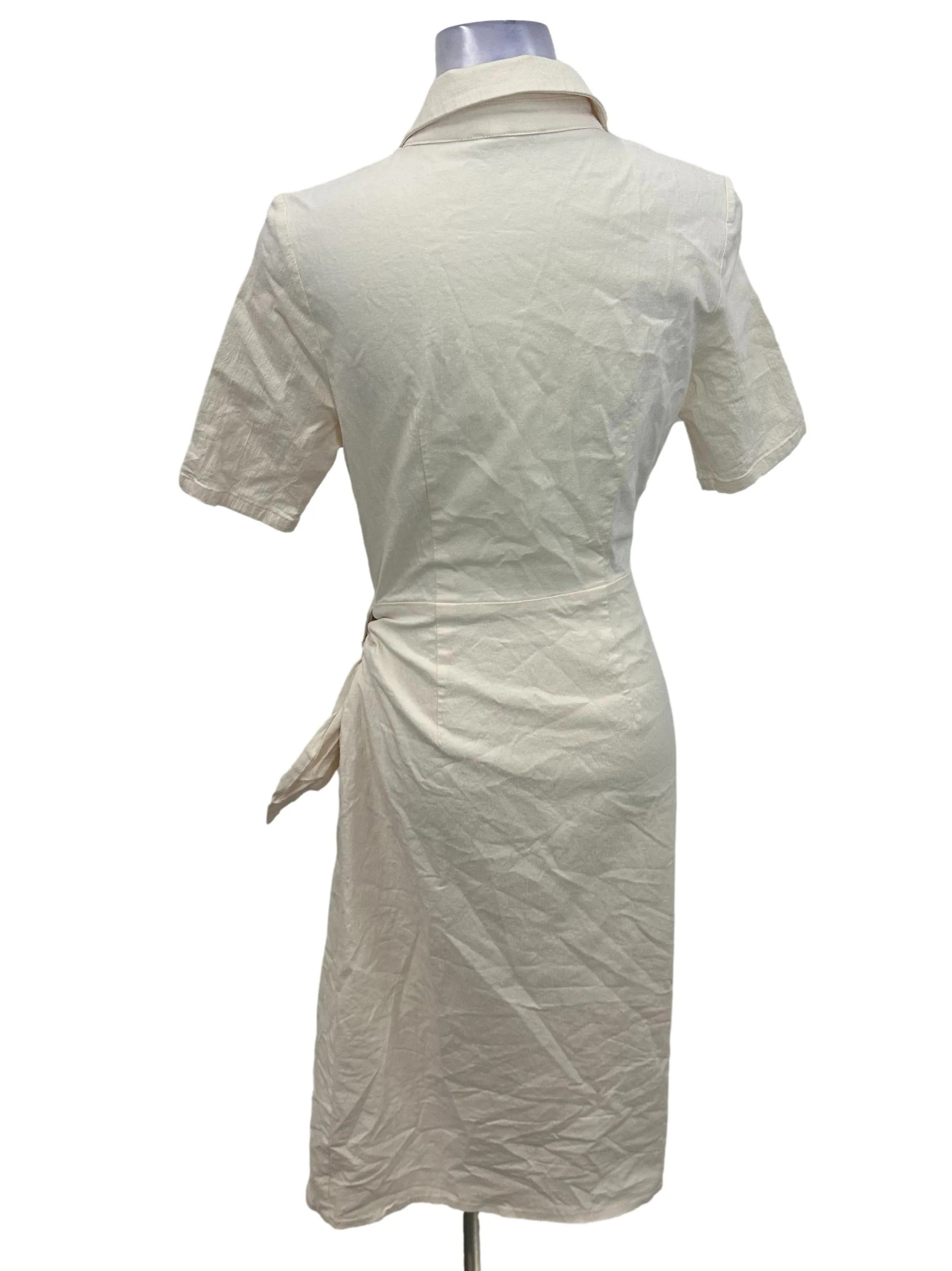 White Textured Cotton Wrap Dress OSN