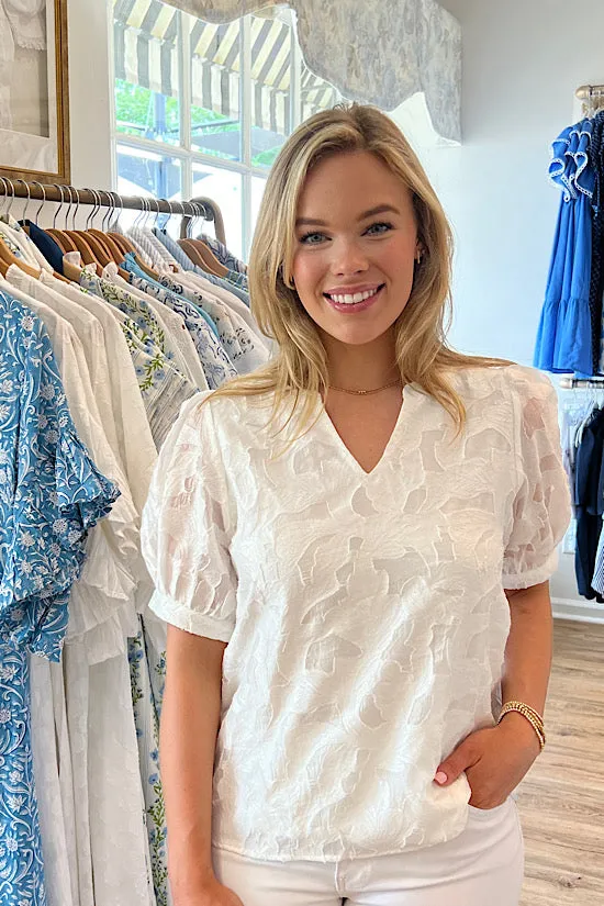 White Textured Floral Top