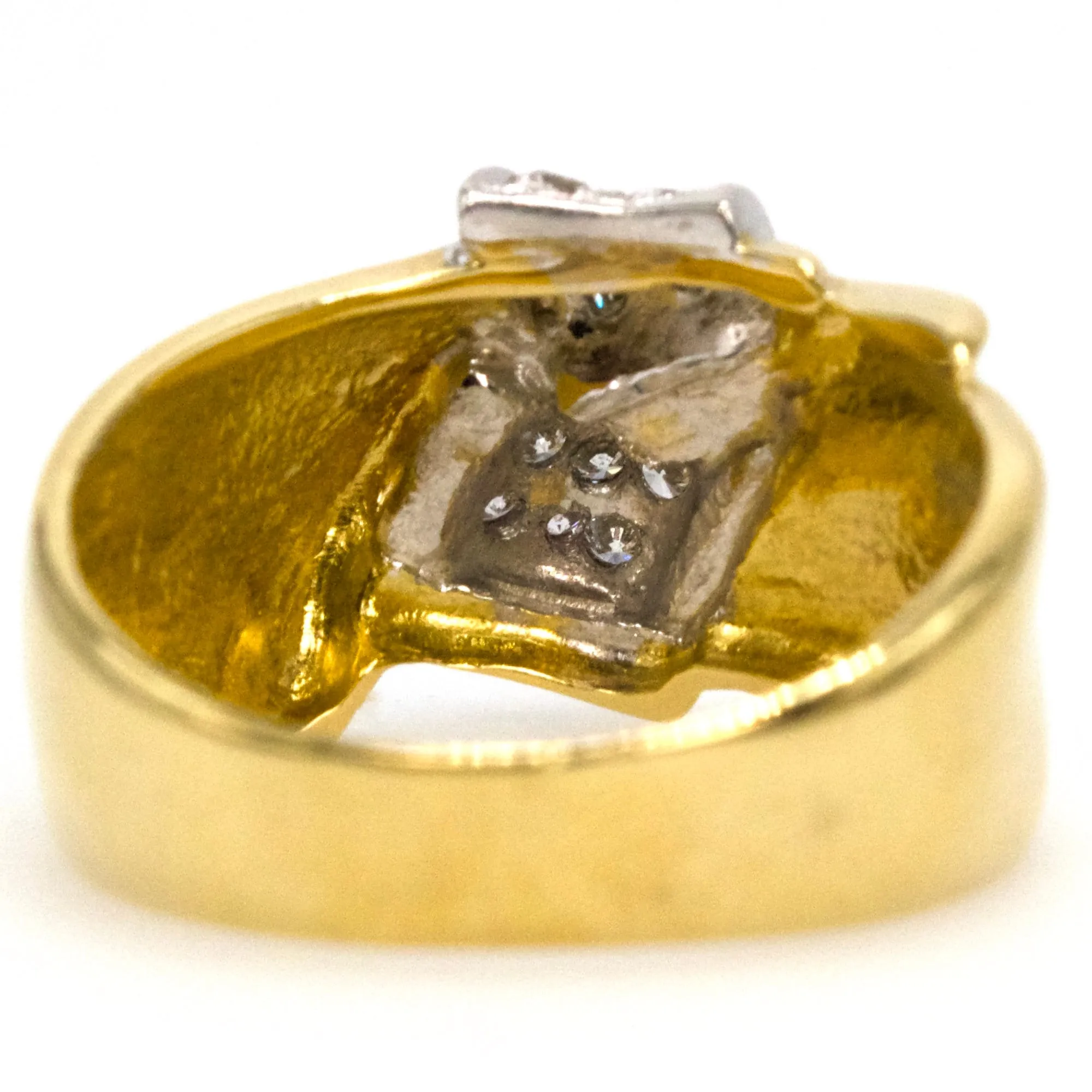 Wide 18K Two Tone Gold and Diamond Ribbon Style Bypass Ring