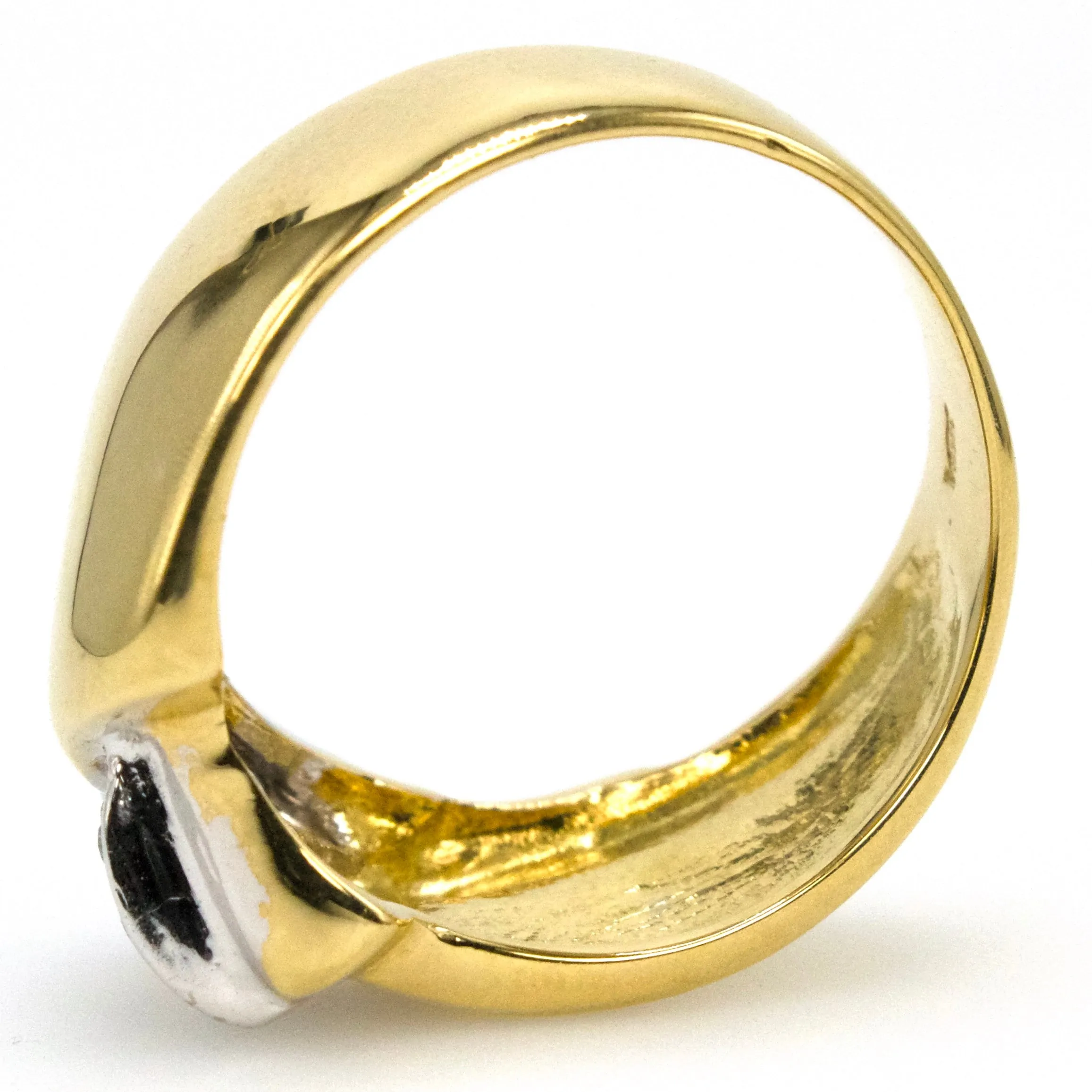 Wide 18K Two Tone Gold and Diamond Ribbon Style Bypass Ring